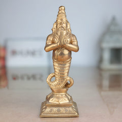Handcrafted Bronze Nagaraja Idol | Panchaloha Naga Statue | Chola Art, Shesha, Vasuki, Ananta Snake Deity for Temple & Home Decor,Gold, 7 Inch, 1 Piece