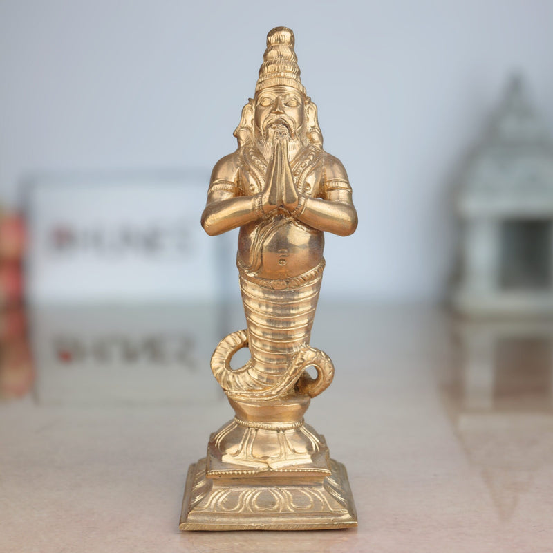 Handcrafted Bronze Nagaraja Idol | Panchaloha Naga Statue | Chola Art, Shesha, Vasuki, Ananta Snake Deity for Temple & Home Decor,Gold, 7 Inch, 1 Piece