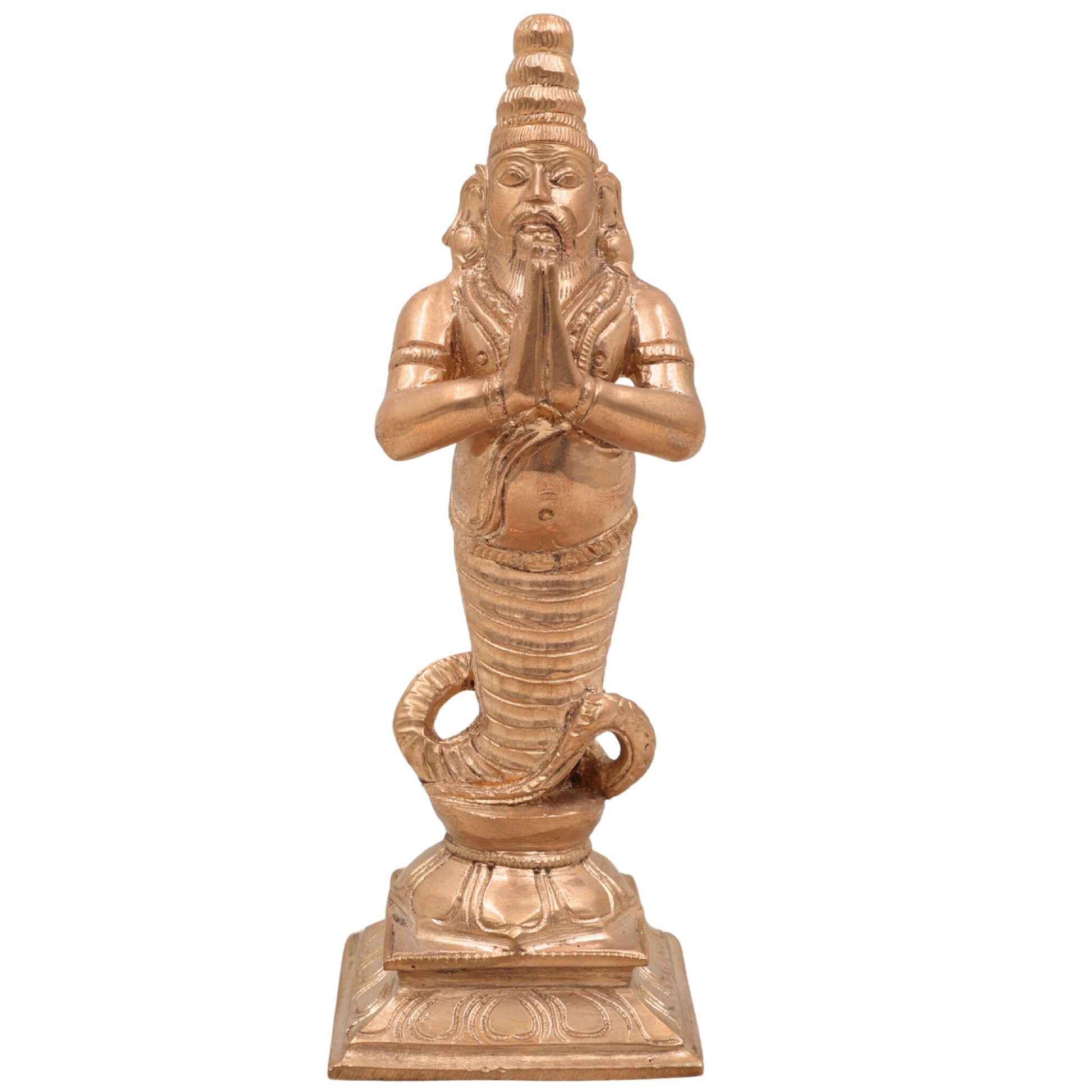 Handcrafted Bronze Nagaraja Idol | Panchaloha Naga Statue | Chola Art, Shesha, Vasuki, Ananta Snake Deity for Temple & Home Decor,Gold, 7 Inch, 1 Piece