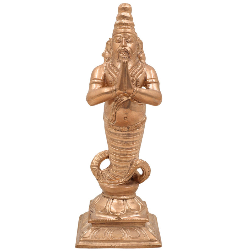 Handcrafted Bronze Nagaraja Idol | Panchaloha Naga Statue | Chola Art, Shesha, Vasuki, Ananta Snake Deity for Temple & Home Decor,Gold, 7 Inch, 1 Piece