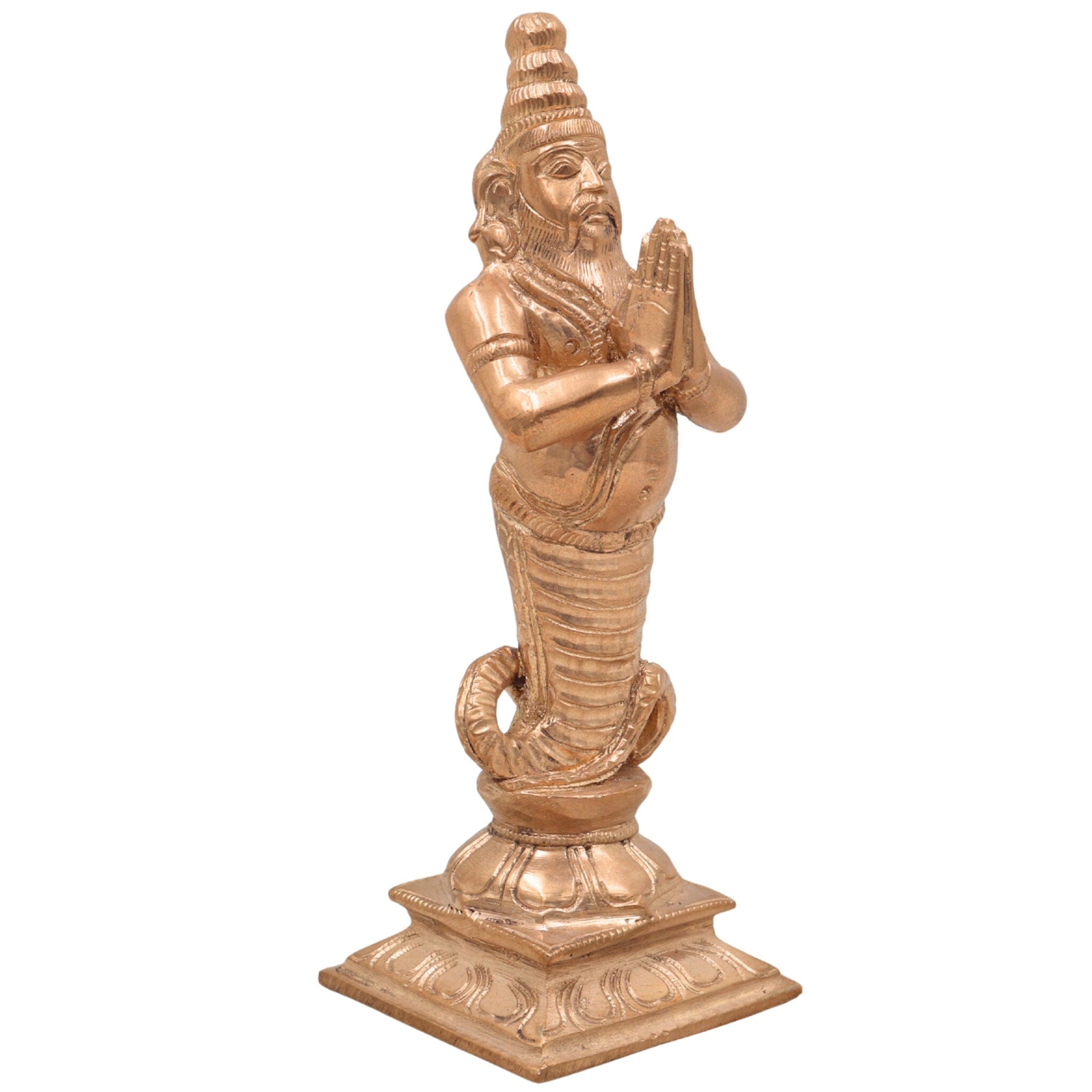 Handcrafted Bronze Nagaraja Idol | Panchaloha Naga Statue | Chola Art, Shesha, Vasuki, Ananta Snake Deity for Temple & Home Decor,Gold, 7 Inch, 1 Piece