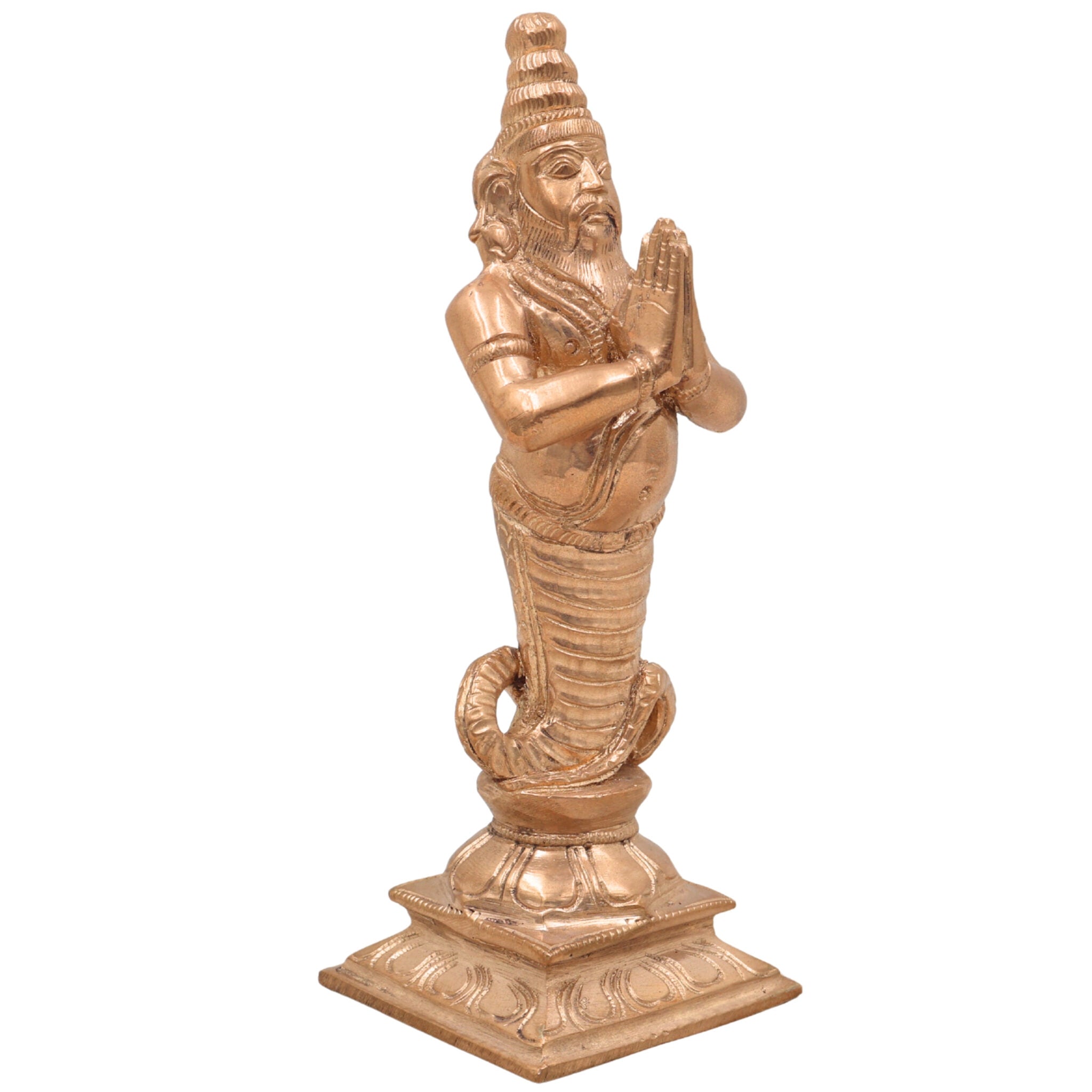Handcrafted Bronze Nagaraja Idol | Panchaloha Naga Statue | Chola Art, Shesha, Vasuki, Ananta Snake Deity for Temple & Home Decor,Gold, 7 Inch, 1 Piece