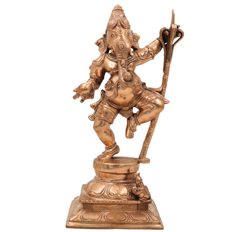 Handcrafted Panchaloha Ganesh with sugar cane Idol, Bronze Siddhi Vinayaka idol, Ganpati, Ekadanta, Chola Style Pillaiyar Murti for Home & Temple,Gold, 9 Inch, 1 Piece