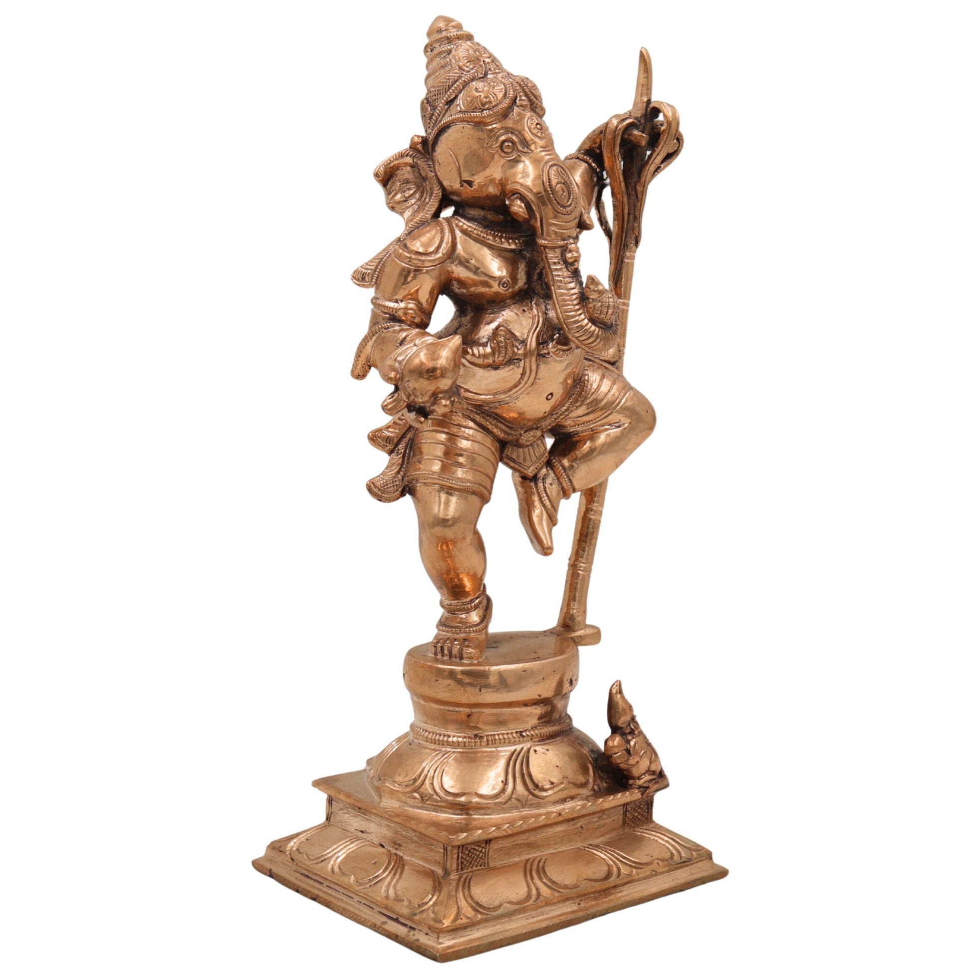 Handcrafted Panchaloha Ganesh with sugar cane Idol, Bronze Siddhi Vinayaka idol, Ganpati, Ekadanta, Chola Style Pillaiyar Murti for Home & Temple,Gold, 9 Inch, 1 Piece