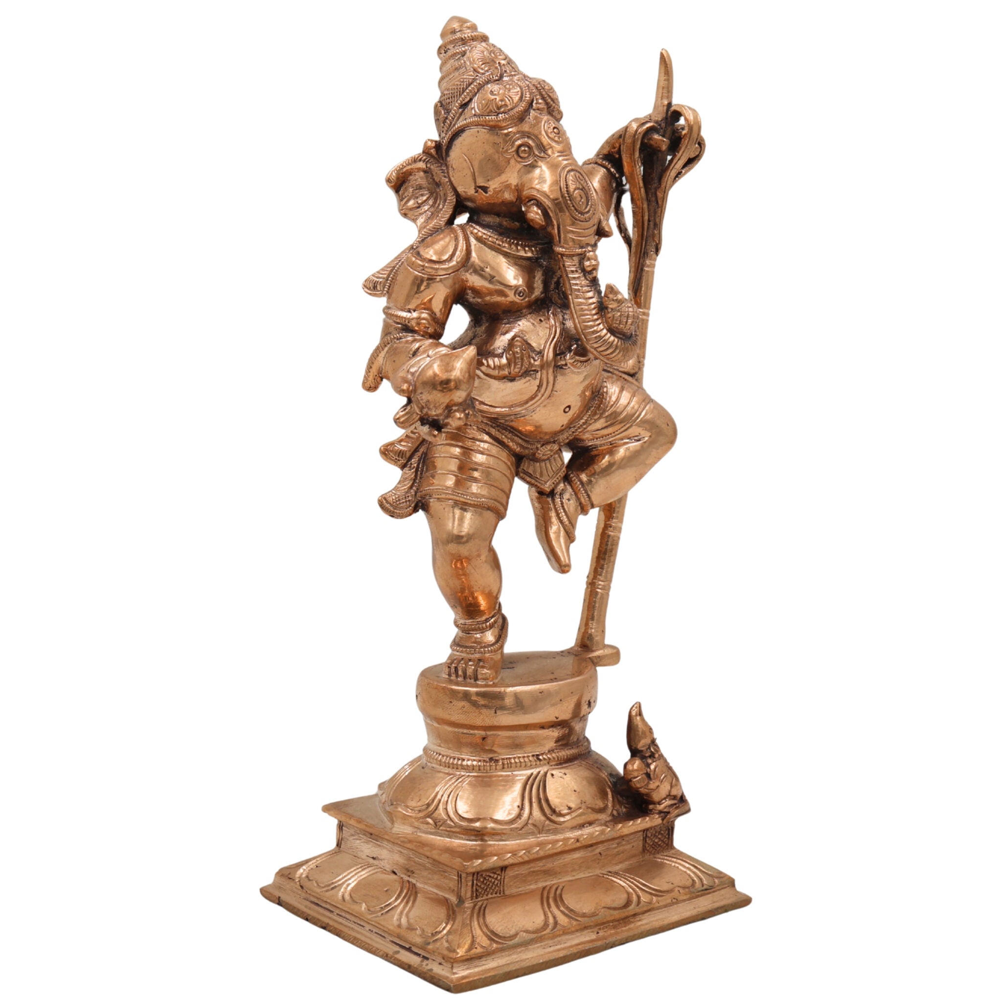 Handcrafted Panchaloha Ganesh with sugar cane Idol, Bronze Siddhi Vinayaka idol, Ganpati, Ekadanta, Chola Style Pillaiyar Murti for Home & Temple,Gold, 9 Inch, 1 Piece