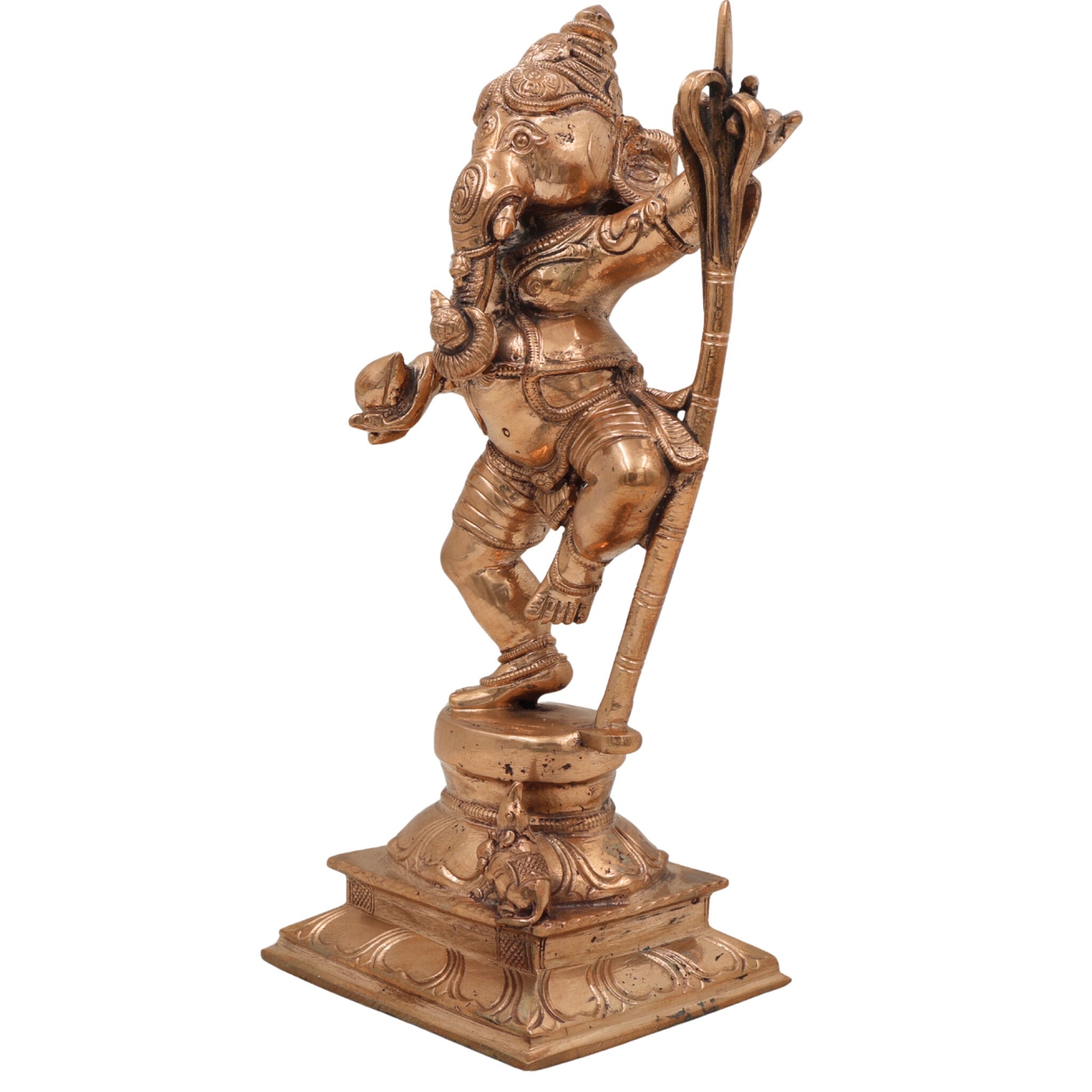 Handcrafted Panchaloha Ganesh with sugar cane Idol, Bronze Siddhi Vinayaka idol, Ganpati, Ekadanta, Chola Style Pillaiyar Murti for Home & Temple,Gold, 9 Inch, 1 Piece