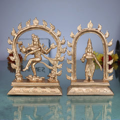 Handcrafted Panchaloha Nataraja with Parvati Idol – Lord Shiva Tandava Murti, Adalvallan Koothan Sculpture, Chola Bronze Statue for Home, Temple & Puja,Gold, 7 Inch, 1 Piece