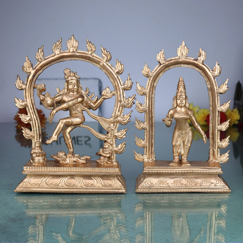 Handcrafted Panchaloha Nataraja with Parvati Idol – Lord Shiva Tandava Murti, Adalvallan Koothan Sculpture, Chola Bronze Statue for Home, Temple & Puja,Gold, 7 Inch, 1 Piece