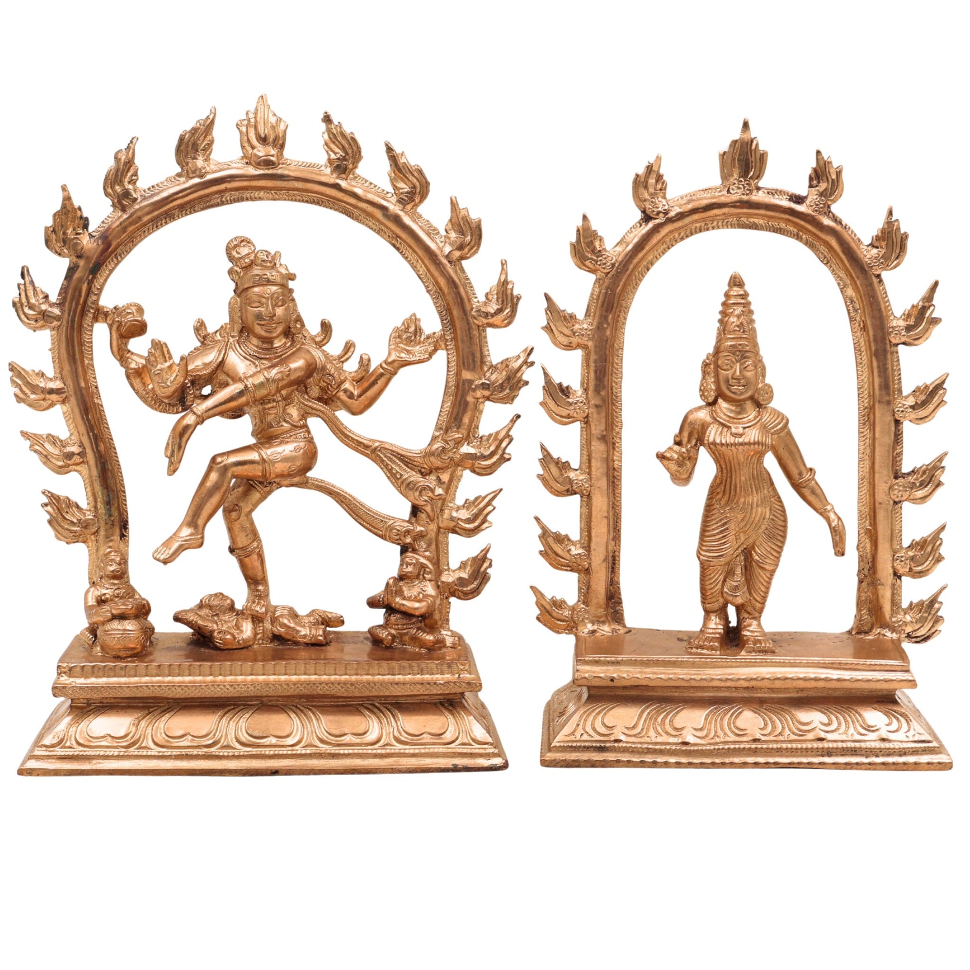 Handcrafted Panchaloha Nataraja with Parvati Idol – Lord Shiva Tandava Murti, Adalvallan Koothan Sculpture, Chola Bronze Statue for Home, Temple & Puja,Gold, 7 Inch, 1 Piece