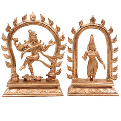 Handcrafted Panchaloha Nataraja with Parvati Idol – Lord Shiva Tandava Murti, Adalvallan Koothan Sculpture, Chola Bronze Statue for Home, Temple & Puja,Gold, 7 Inch, 1 Piece