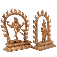 Handcrafted Panchaloha Nataraja with Parvati Idol – Lord Shiva Tandava Murti, Adalvallan Koothan Sculpture, Chola Bronze Statue for Home, Temple & Puja,Gold, 7 Inch, 1 Piece