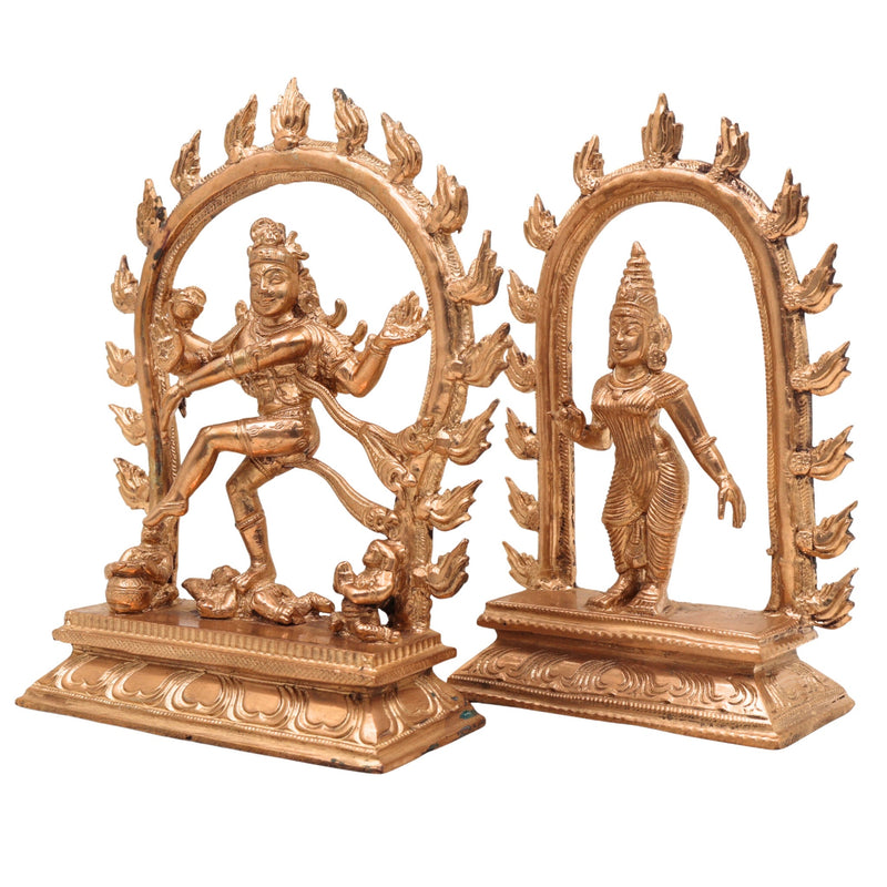 Handcrafted Panchaloha Nataraja with Parvati Idol – Lord Shiva Tandava Murti, Adalvallan Koothan Sculpture, Chola Bronze Statue for Home, Temple & Puja,Gold, 7 Inch, 1 Piece