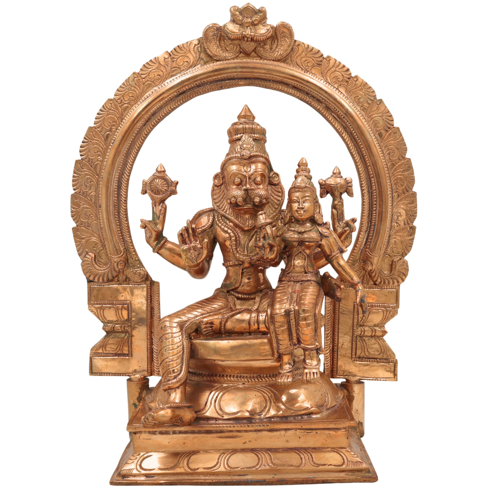 Handcrafted Panchaloha Lakshmi Narasimha Idol | Bronze Narasimha Swamy Murti for Home Temple, Office Decor & Spiritual Gifting,Gold, 13 Inch, 1 Piece