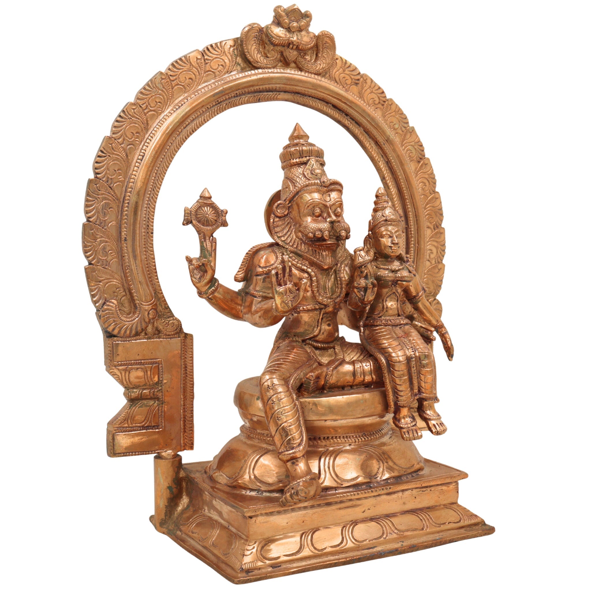 Handcrafted Panchaloha Lakshmi Narasimha Idol | Bronze Narasimha Swamy Murti for Home Temple, Office Decor & Spiritual Gifting,Gold, 13 Inch, 1 Piece