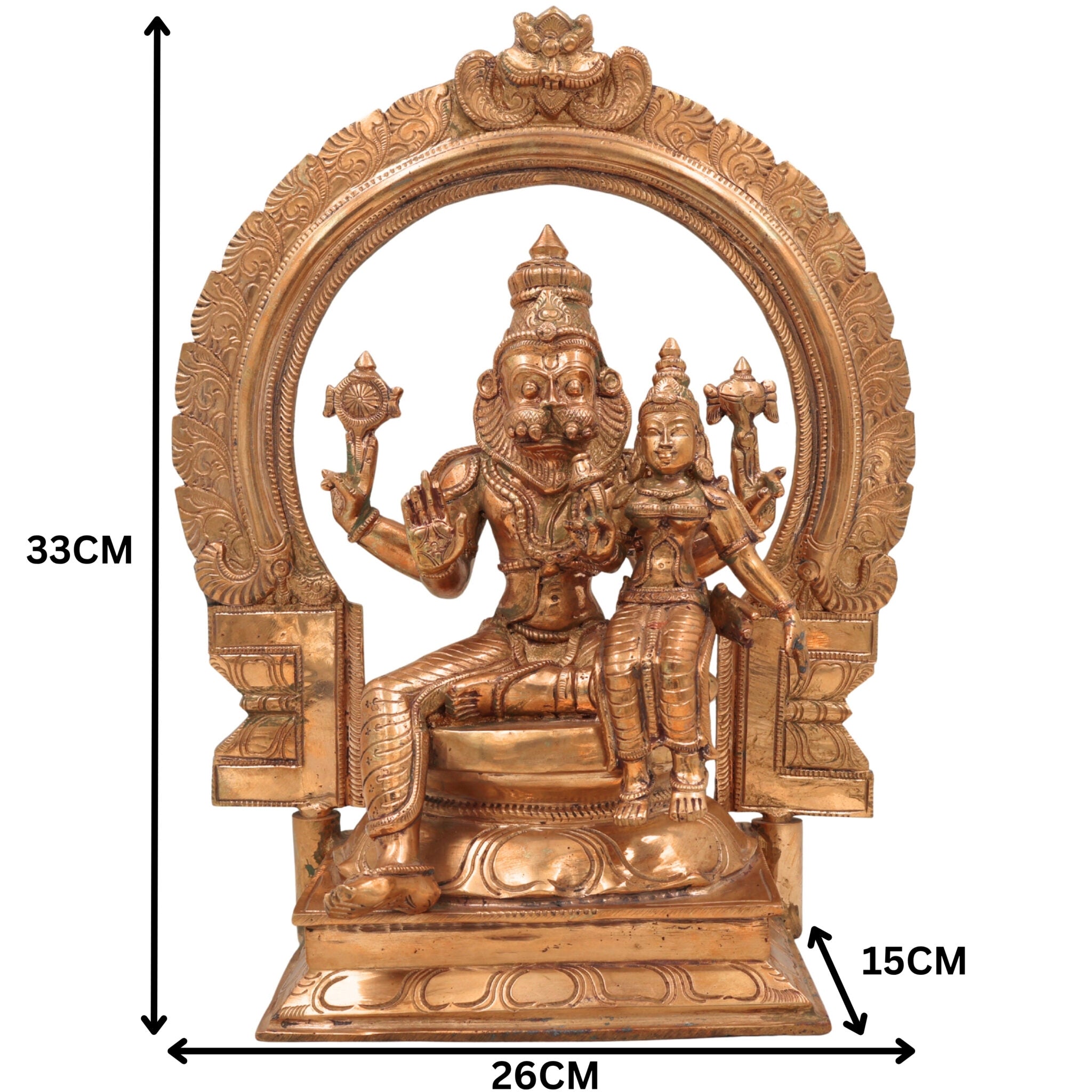 Handcrafted Panchaloha Lakshmi Narasimha Idol | Bronze Narasimha Swamy Murti for Home Temple, Office Decor & Spiritual Gifting,Gold, 13 Inch, 1 Piece