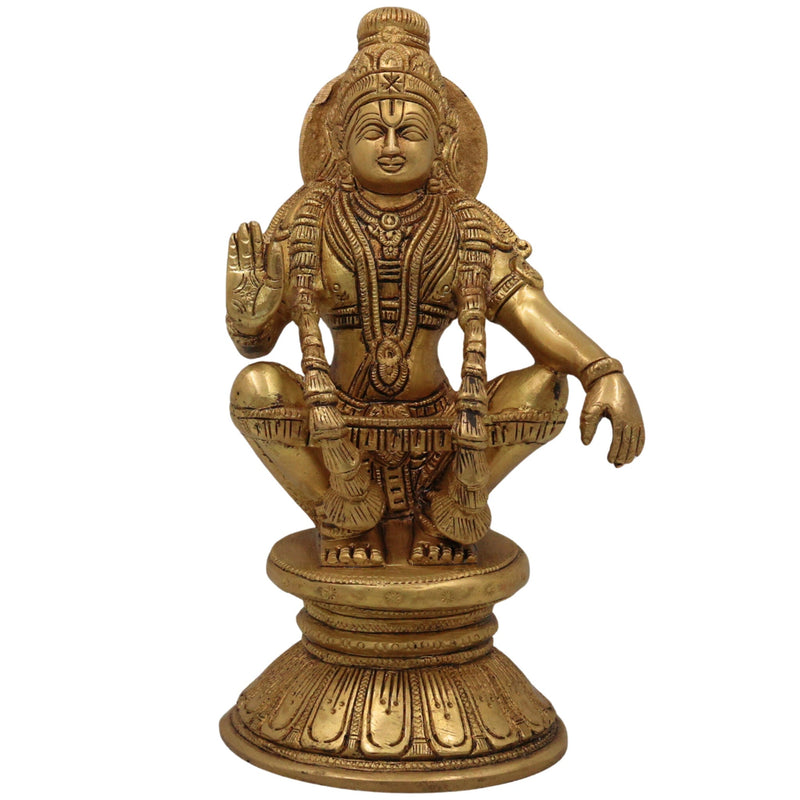 Premium Handcrafted Brass Lord Ayyappa & Murugan Idol – Skanda, Kartikeya, Subramanya, Shanmukha, Vel Murugan Pooja Statue for Home Temple & Decor,Gold, 8.5 Inch, 1 Piece