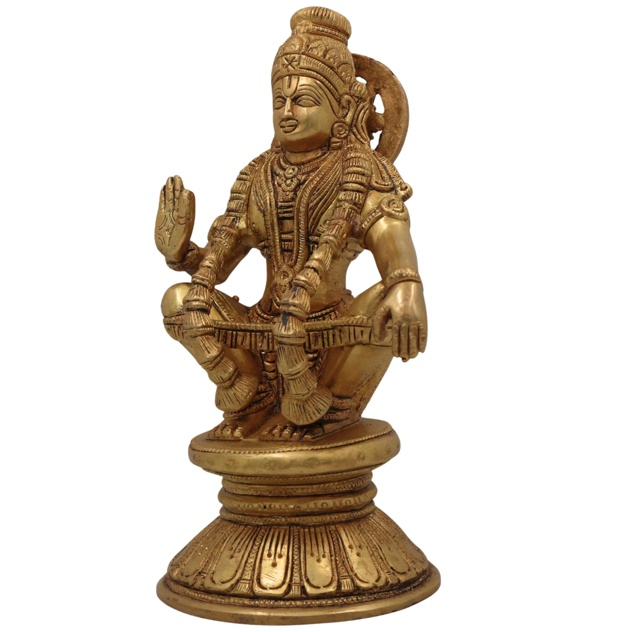 Premium Handcrafted Brass Lord Ayyappa & Murugan Idol – Skanda, Kartikeya, Subramanya, Shanmukha, Vel Murugan Pooja Statue for Home Temple & Decor,Gold, 8.5 Inch, 1 Piece