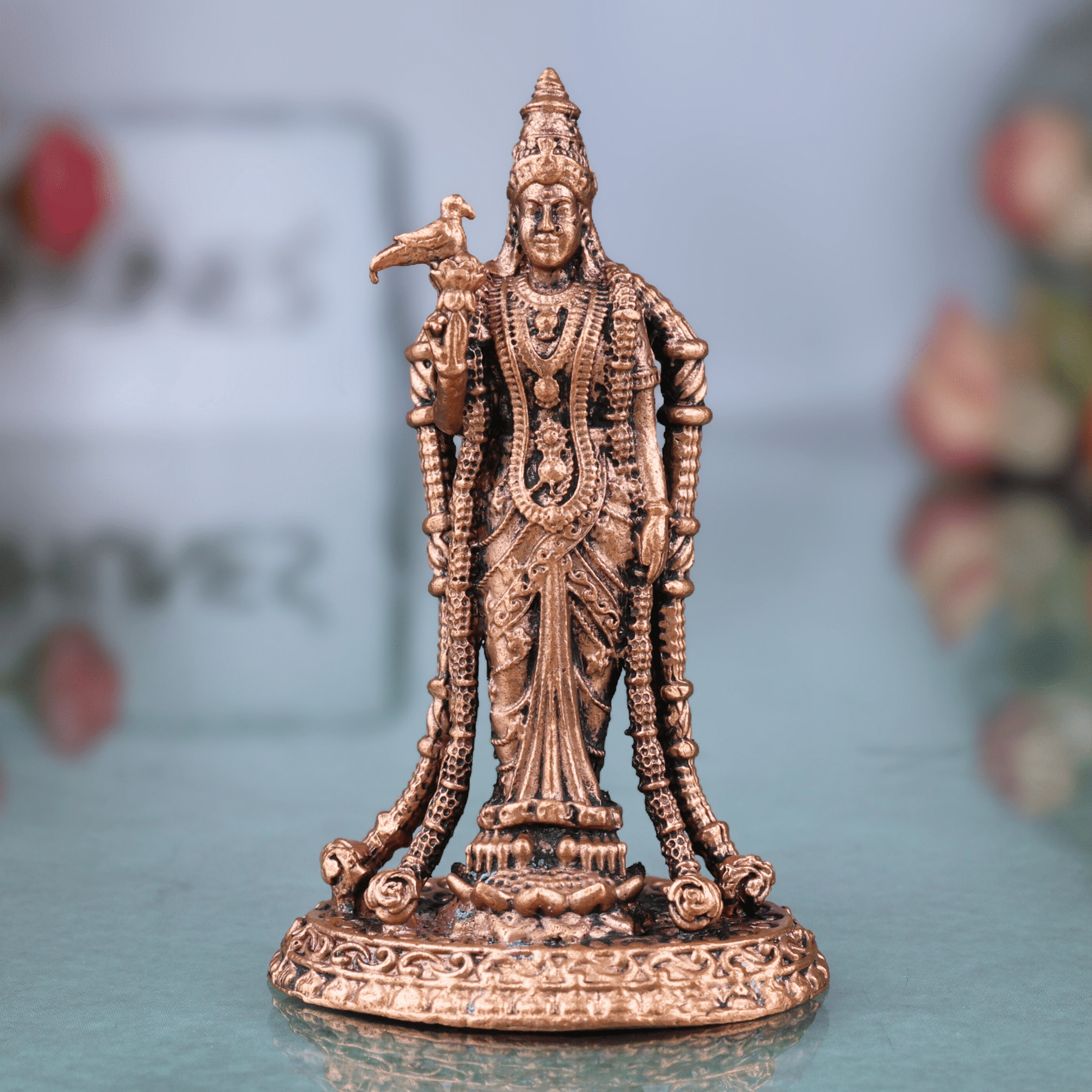 Copper Meenakshi Amman Idol, Tamil Goddess Meenakshi Devi Murti, Madurai Meenakshi Parvati Statue,Gold, 3 Inch, 1 Piece