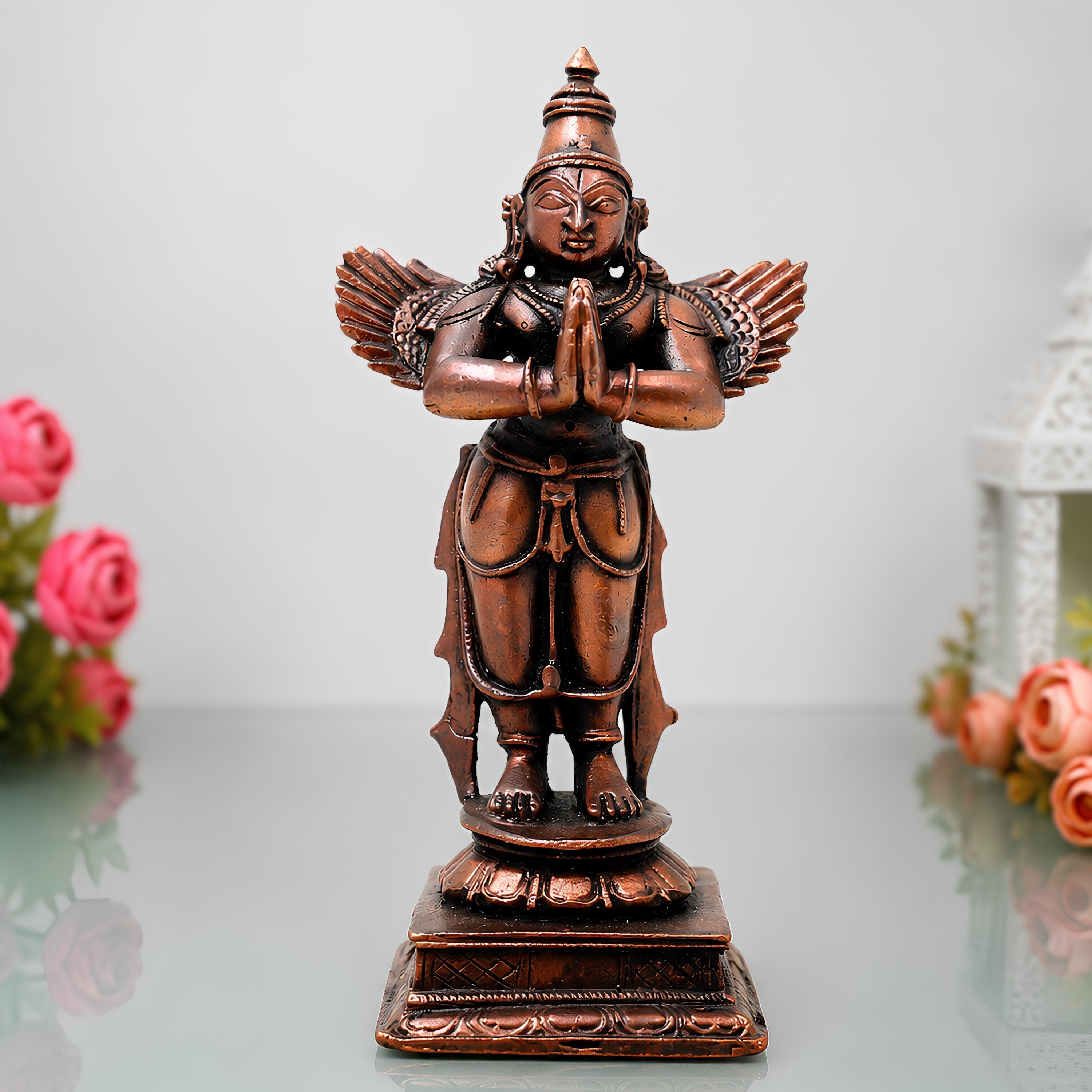 Copper Garuda Idol, Tamra Garud Dev Murti, Vishnu Vahana Pakshiraj Garuda Statue, Garuda Bhagwan Sculpture for Pooja, Temple & Home Decor,Gold, 4 Inch, 1 Piece