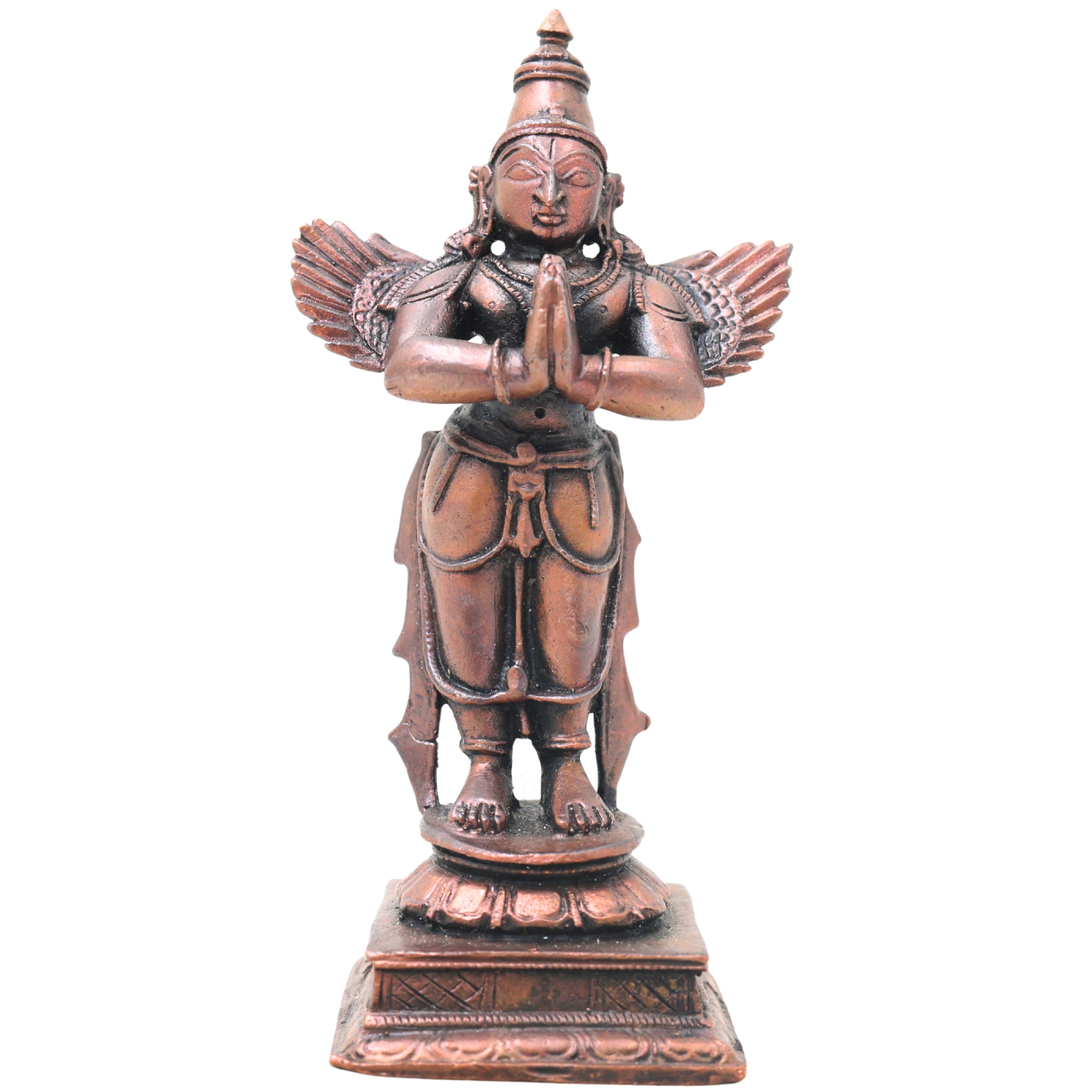 Copper Garuda Idol, Tamra Garud Dev Murti, Vishnu Vahana Pakshiraj Garuda Statue, Garuda Bhagwan Sculpture for Pooja, Temple & Home Decor,Gold, 4 Inch, 1 Piece