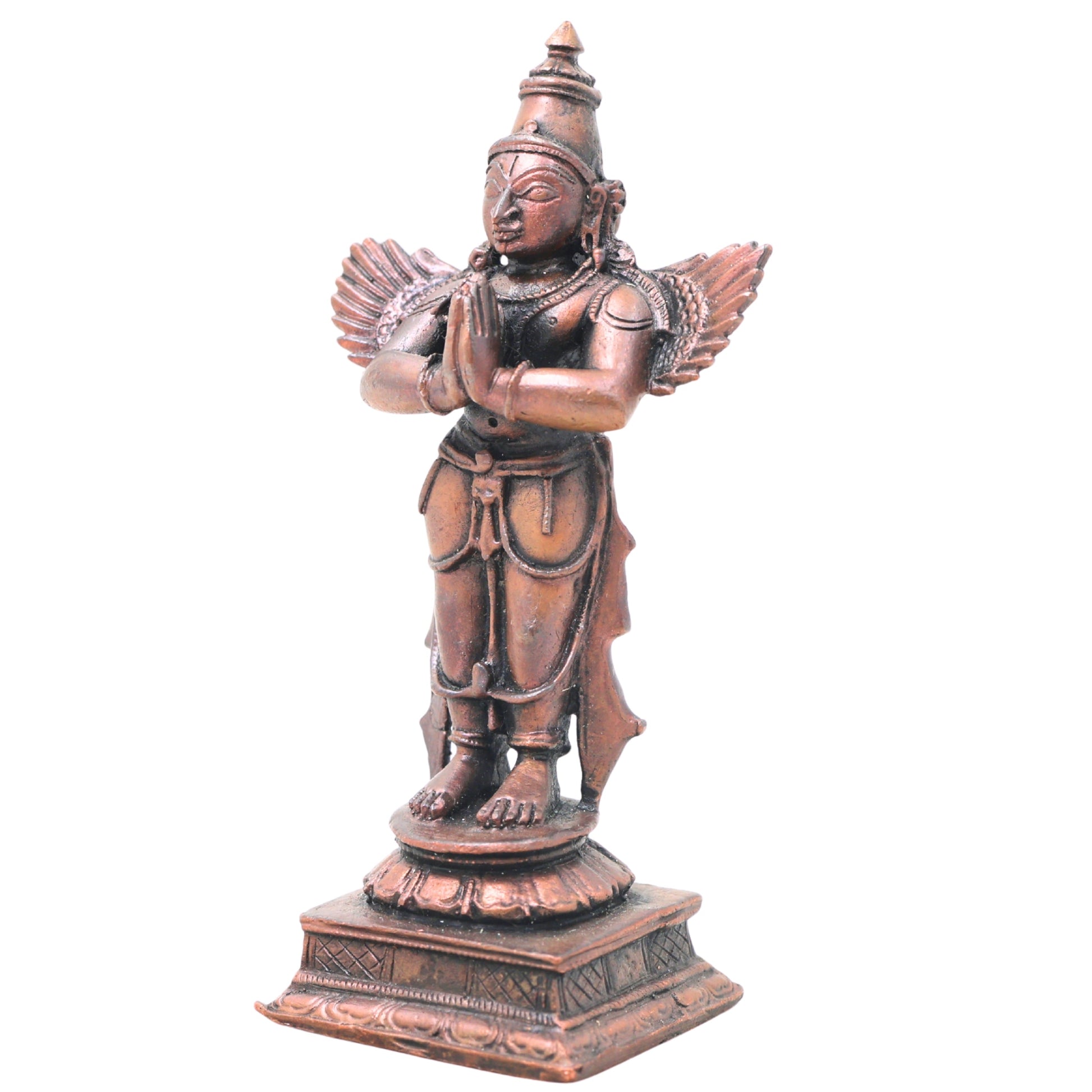 Copper Garuda Idol, Tamra Garud Dev Murti, Vishnu Vahana Pakshiraj Garuda Statue, Garuda Bhagwan Sculpture for Pooja, Temple & Home Decor,Gold, 4 Inch, 1 Piece