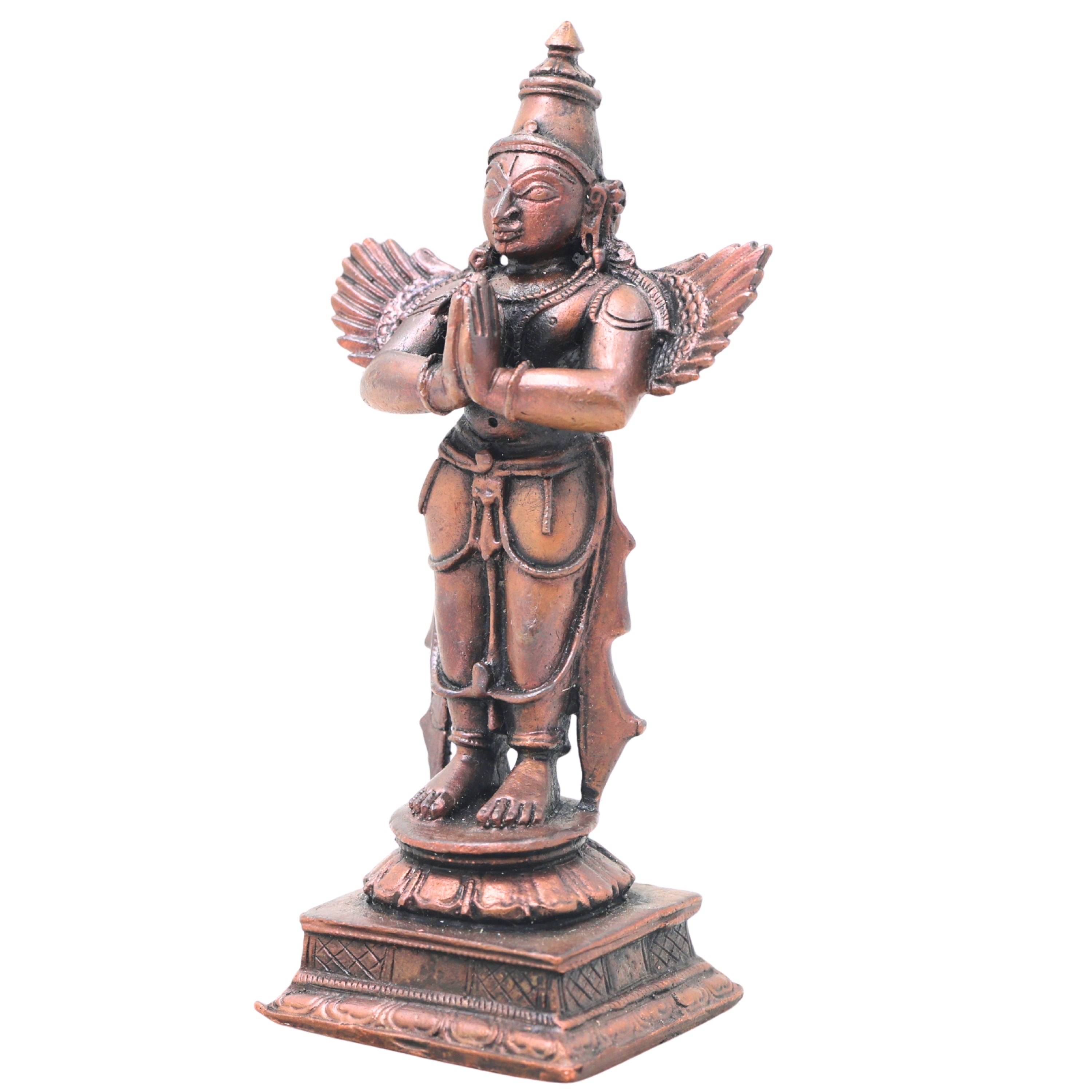 Copper Garuda Idol, Tamra Garud Dev Murti, Vishnu Vahana Pakshiraj Garuda Statue, Garuda Bhagwan Sculpture for Pooja, Temple & Home Decor,Gold, 4 Inch, 1 Piece