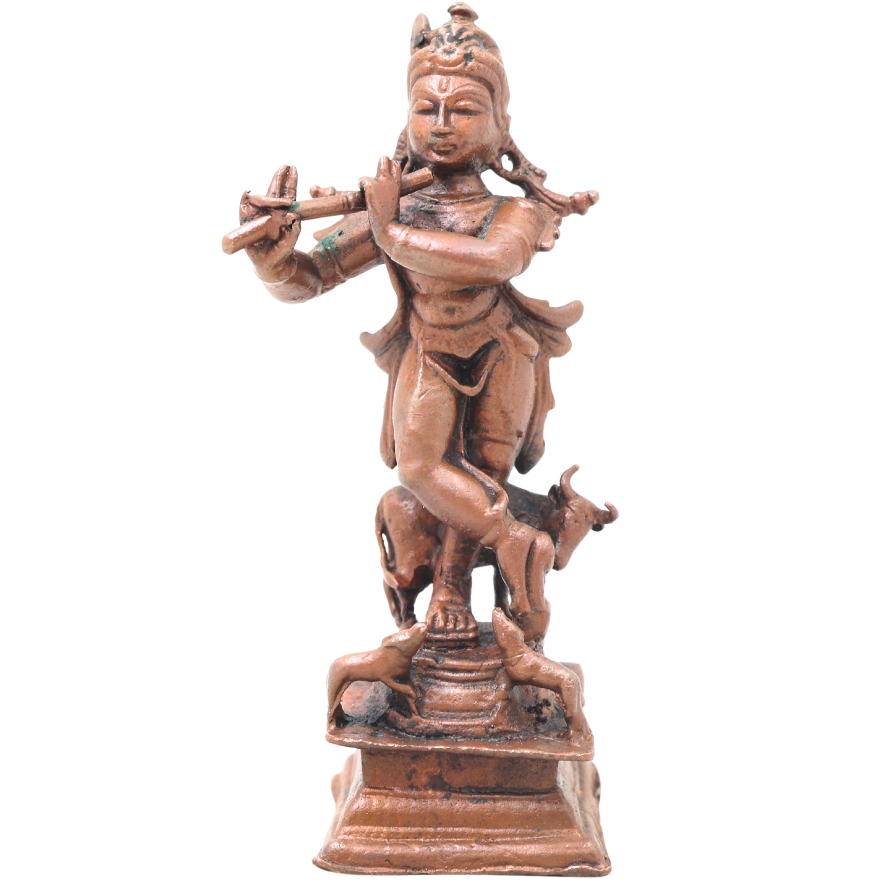 Copper Krishna Idol, Tamra Balakrishna Murti, Thamra Gopala Statue for Puja & Home Decor, Pure Tamraloha Govinda Moorti,Brown, 4 Inch, 1 Piece
