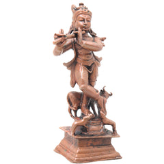 Copper Krishna Idol, Tamra Balakrishna Murti, Thamra Gopala Statue for Puja & Home Decor, Pure Tamraloha Govinda Moorti,Brown, 4 Inch, 1 Piece