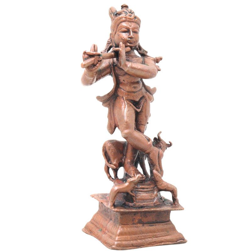 Copper Krishna Idol, Tamra Balakrishna Murti, Thamra Gopala Statue for Puja & Home Decor, Pure Tamraloha Govinda Moorti,Brown, 4 Inch, 1 Piece