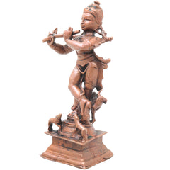 Copper Krishna Idol, Tamra Balakrishna Murti, Thamra Gopala Statue for Puja & Home Decor, Pure Tamraloha Govinda Moorti,Brown, 4 Inch, 1 Piece