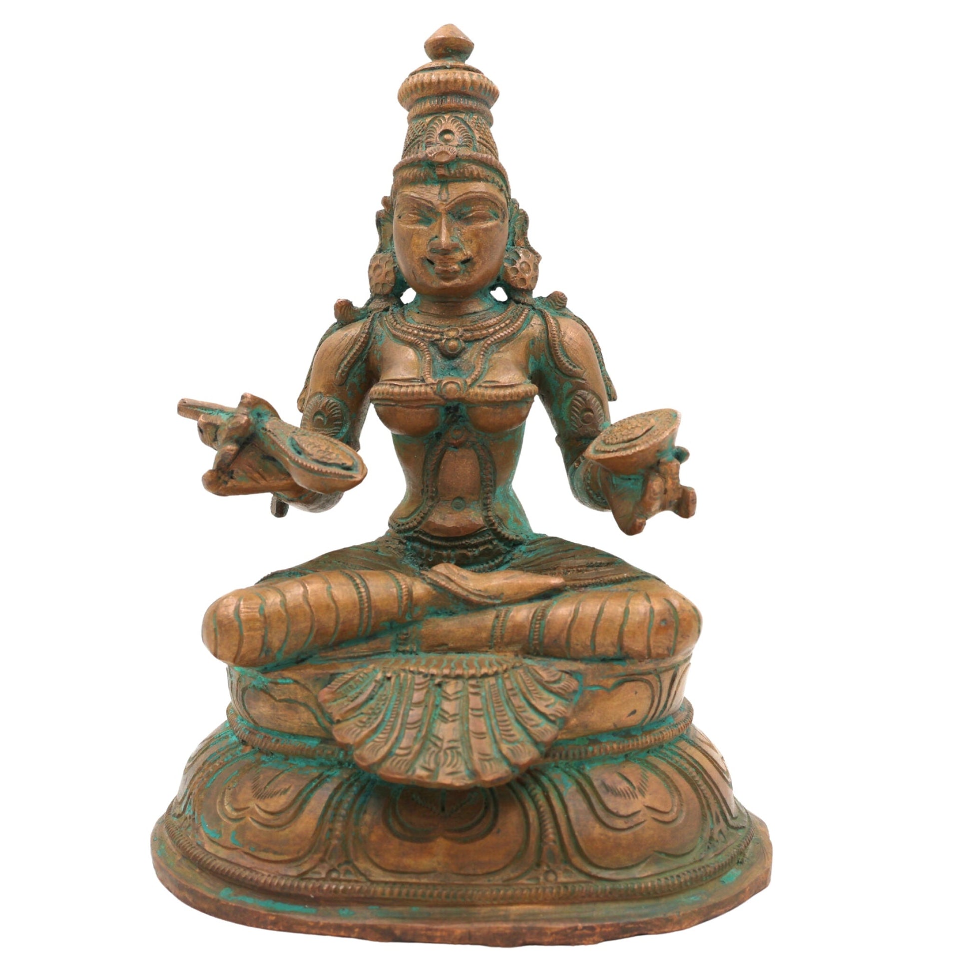 Handcrafted Bronze Annapurna Devi Idol – Panchaloha Annapoorna | Annada | Annapurneshwari | Annappoorani Murti for Temple & Home Decor,Brown, 6.5 Inch, 1 Piece