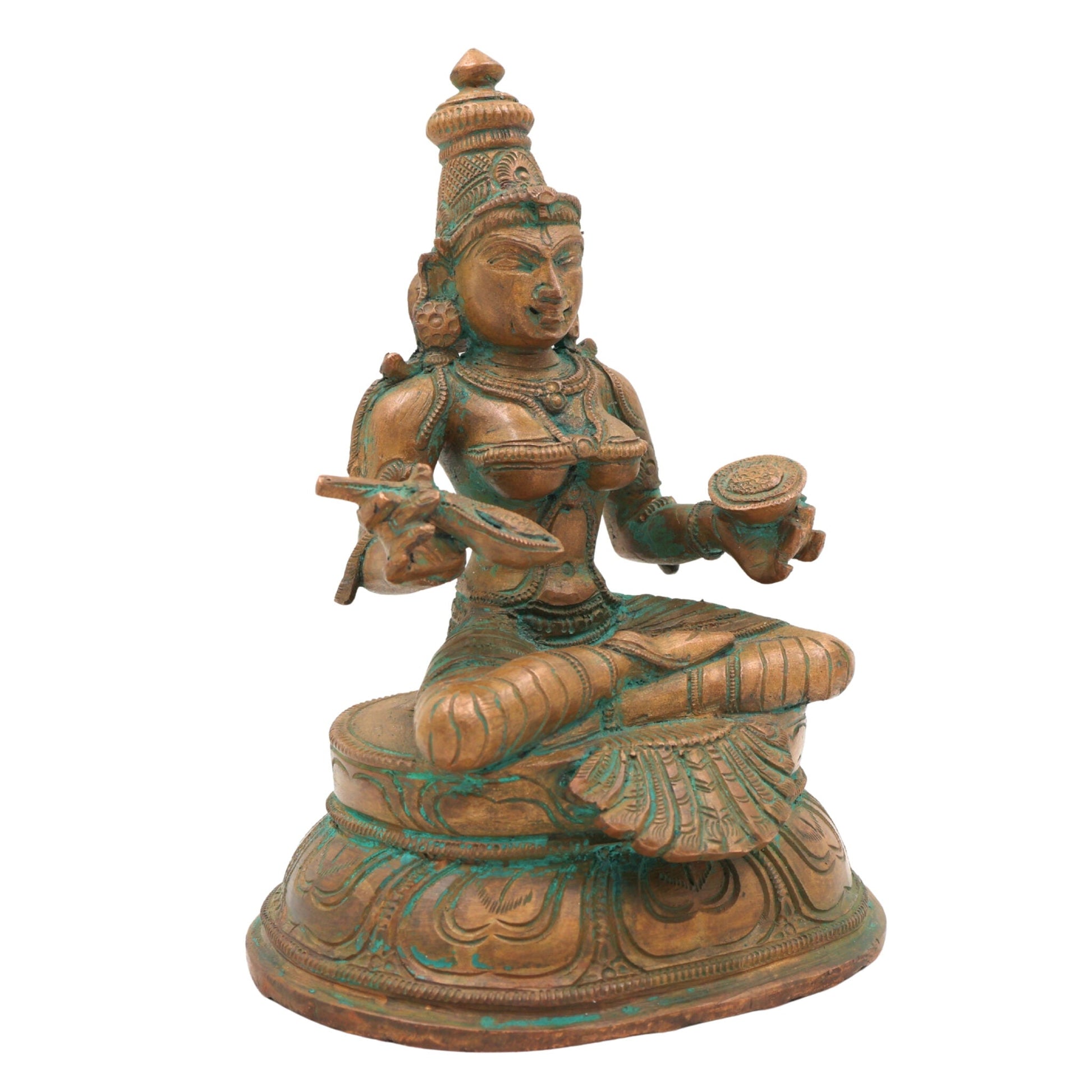 Handcrafted Bronze Annapurna Devi Idol – Panchaloha Annapoorna | Annada | Annapurneshwari | Annappoorani Murti for Temple & Home Decor,Brown, 6.5 Inch, 1 Piece