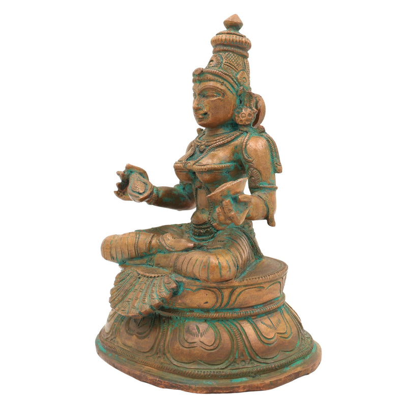 Handcrafted Bronze Annapurna Devi Idol – Panchaloha Annapoorna | Annada | Annapurneshwari | Annappoorani Murti for Temple & Home Decor,Brown, 6.5 Inch, 1 Piece