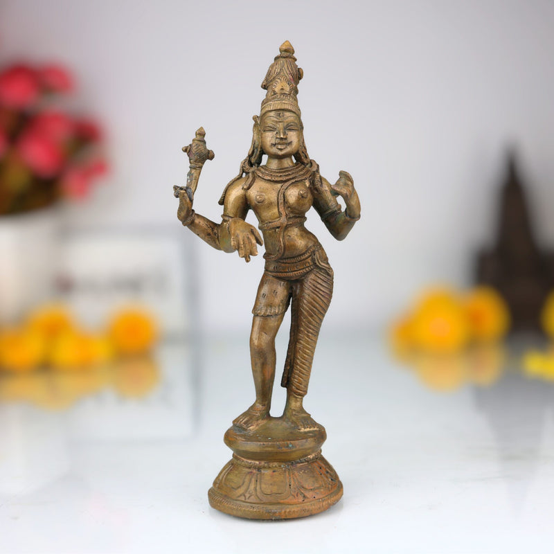 Bronze Ardhanarishvara Idol, Panchaloha Ardhanari Statue, Shiva Parvati Combined Murti, Ardhanareshwar Sculpture, Spiritual Decor, Brown, 7.5 Inch