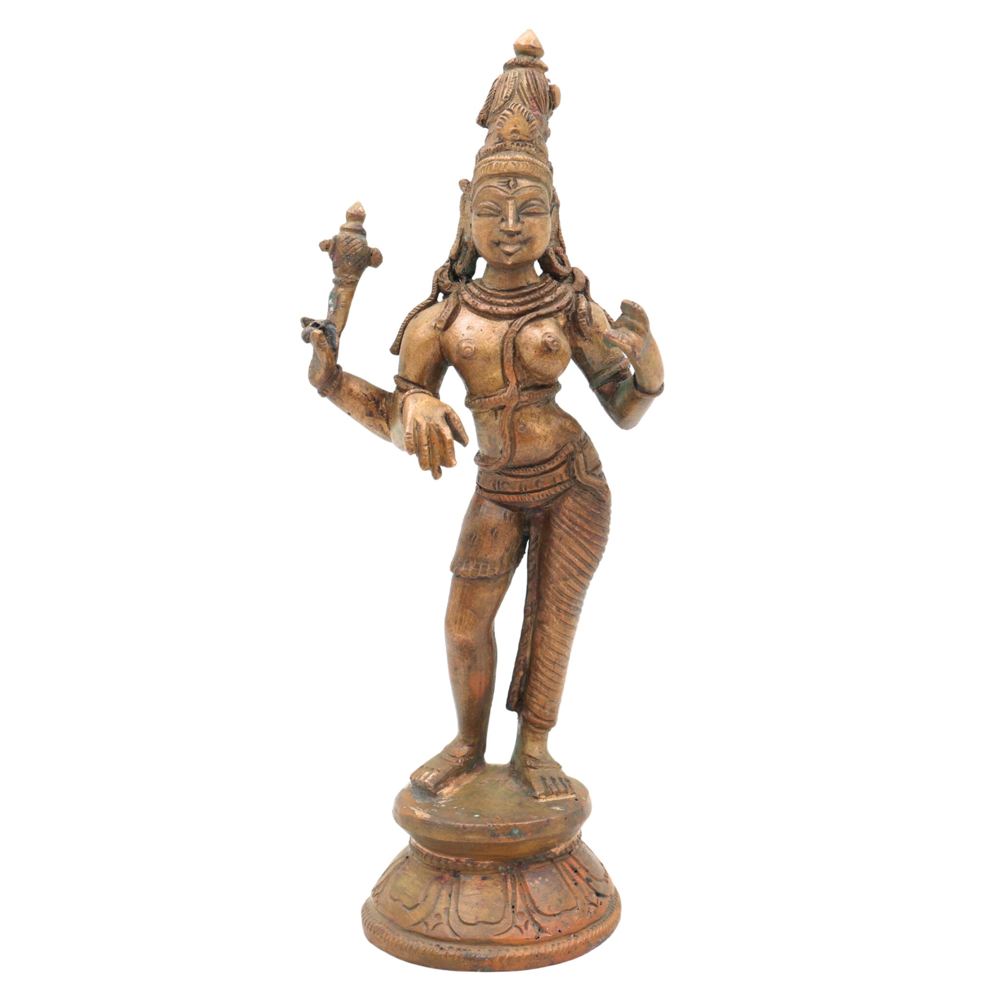 Bronze Ardhanarishvara Idol, Panchaloha Ardhanari Statue, Shiva Parvati Combined Murti, Ardhanareshwar Sculpture, Spiritual Decor, Brown, 7.5 Inch