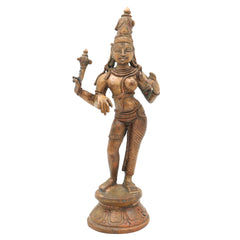 Bronze Ardhanarishvara Idol, Panchaloha Ardhanari Statue, Shiva Parvati Combined Murti, Ardhanareshwar Sculpture, Spiritual Decor, Brown, 7.5 Inch