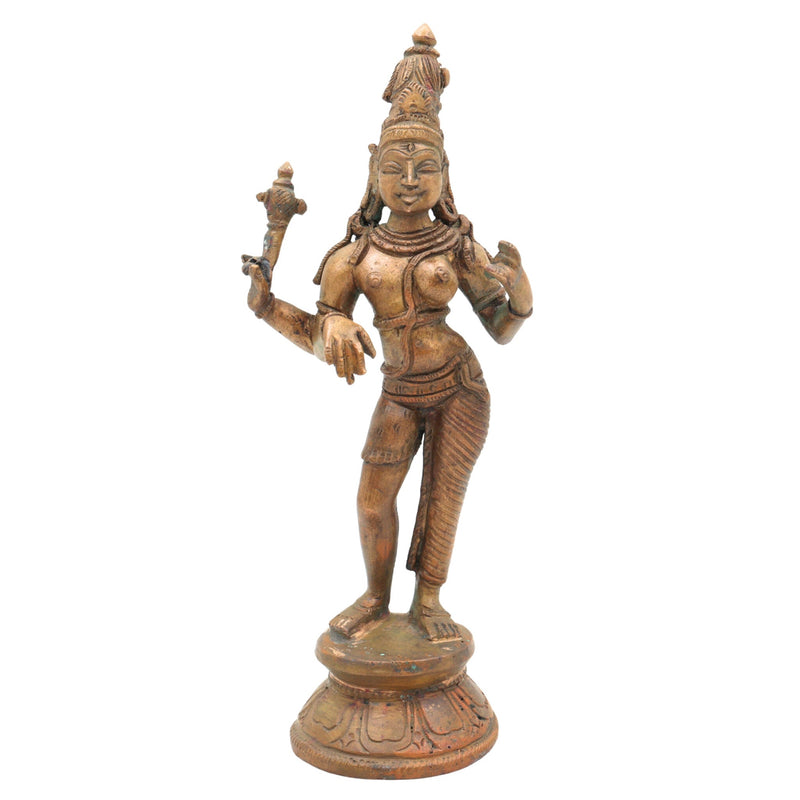 Bronze Ardhanarishvara Idol, Panchaloha Ardhanari Statue, Shiva Parvati Combined Murti, Ardhanareshwar Sculpture, Spiritual Decor, Brown, 7.5 Inch
