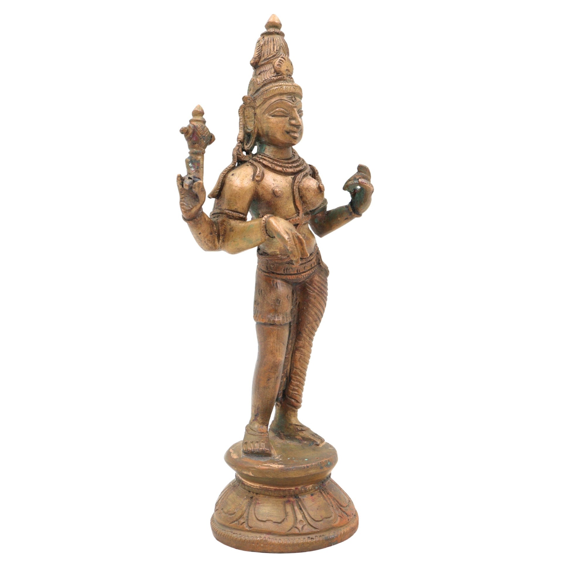 Bronze Ardhanarishvara Idol, Panchaloha Ardhanari Statue, Shiva Parvati Combined Murti, Ardhanareshwar Sculpture, Spiritual Decor, Brown, 7.5 Inch