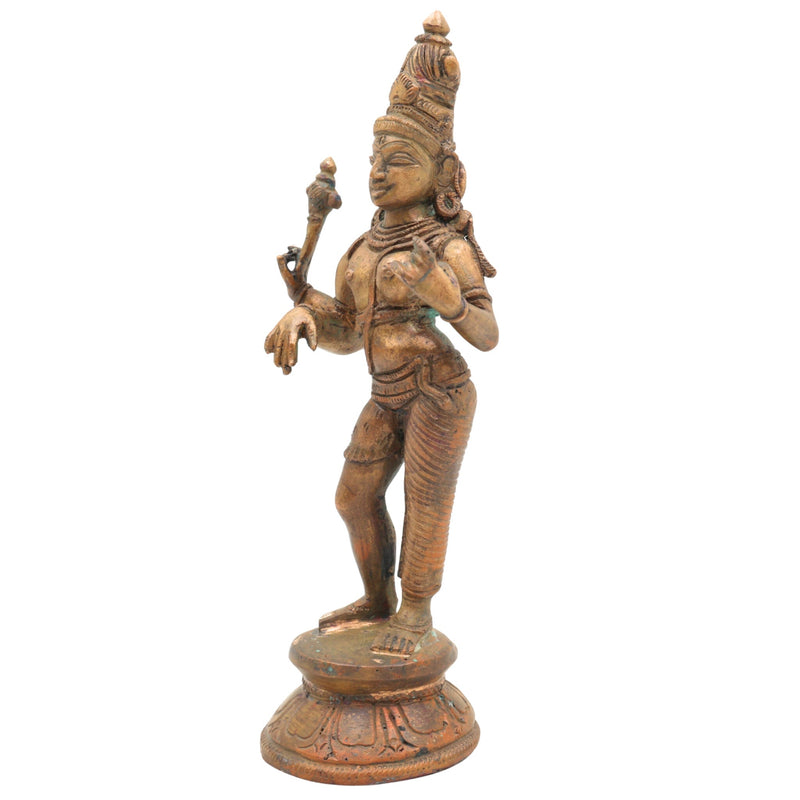 Bronze Ardhanarishvara Idol, Panchaloha Ardhanari Statue, Shiva Parvati Combined Murti, Ardhanareshwar Sculpture, Spiritual Decor, Brown, 7.5 Inch