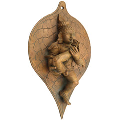 Handcrafted Bronze Krishna Idol on Leaf, Panchaloha Bala Gopal Murti, Kanhaiya Kanha Govinda Statue for Pooja & Home Decor,Brown, 9 Inch, 1 Piece