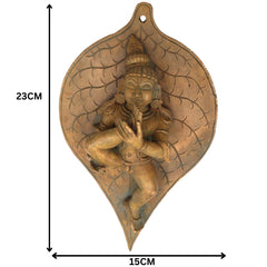Handcrafted Bronze Krishna Idol on Leaf, Panchaloha Bala Gopal Murti, Kanhaiya Kanha Govinda Statue for Pooja & Home Decor,Brown, 9 Inch, 1 Piece