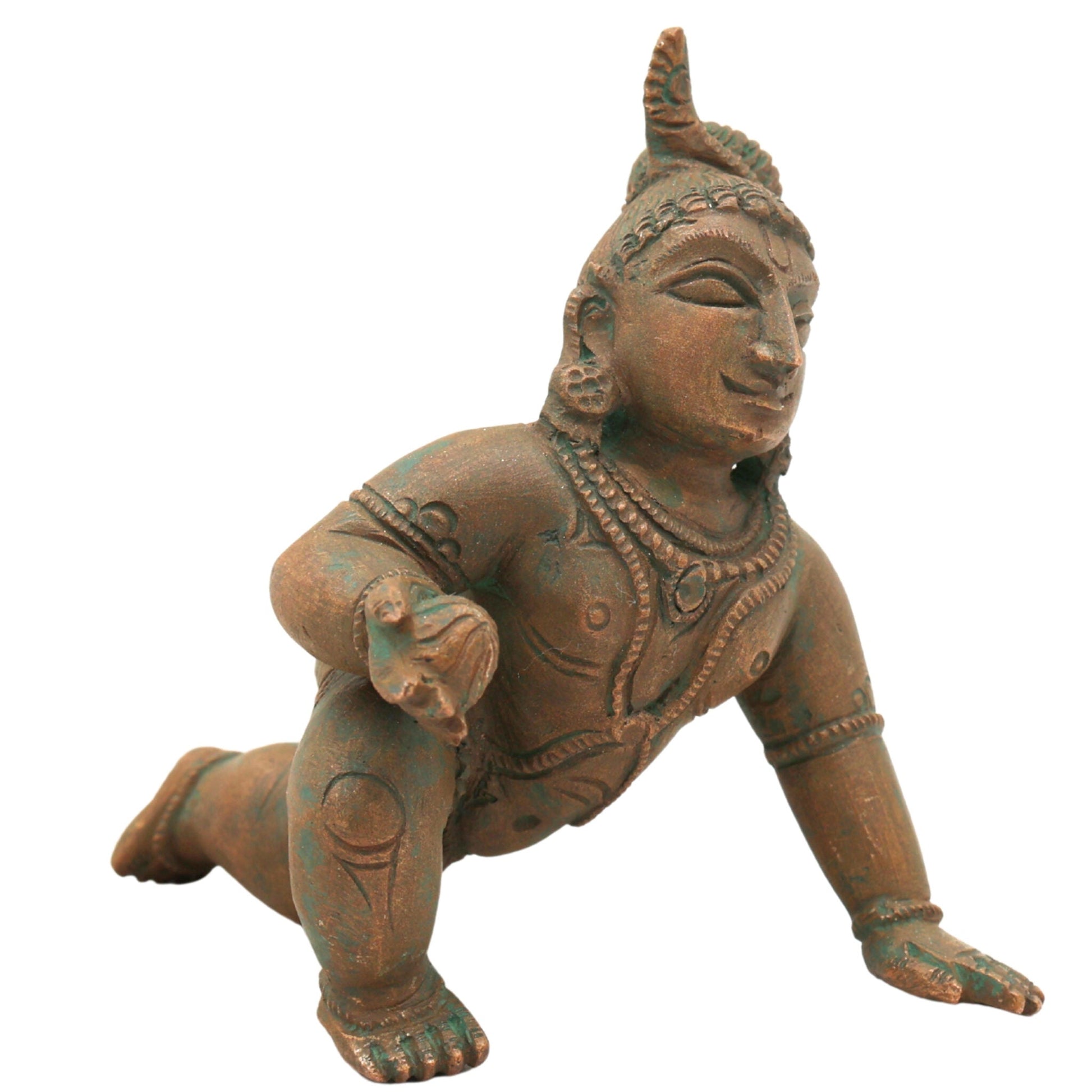 Bal Gopala Idol | Laddu Gopal / Bala Krishna Murti | Bronze Panchaloha Krishna Sculpture for Home Temple & Janmashtami Decor,Brown, 3.5 Inch, 1 Piece