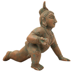 Bal Gopala Idol | Laddu Gopal / Bala Krishna Murti | Bronze Panchaloha Krishna Sculpture for Home Temple & Janmashtami Decor,Brown, 3.5 Inch, 1 Piece