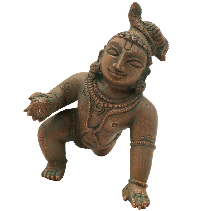 Bal Gopala Idol | Laddu Gopal / Bala Krishna Murti | Bronze Panchaloha Krishna Sculpture for Home Temple & Janmashtami Decor,Brown, 3.5 Inch, 1 Piece