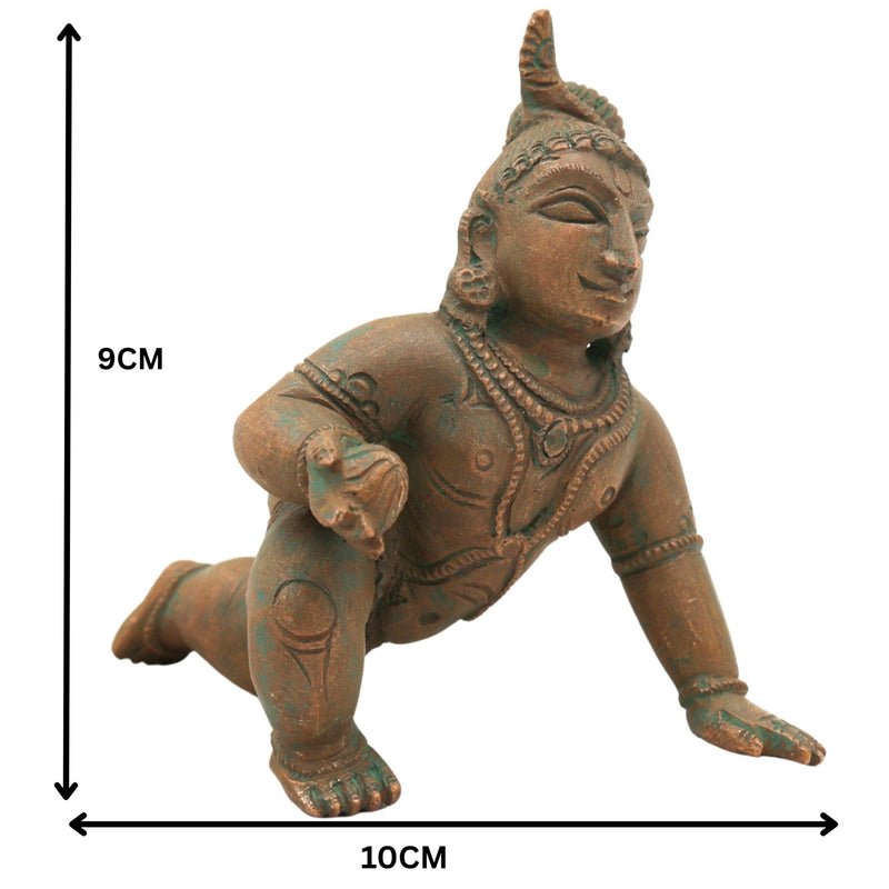 Bal Gopala Idol | Laddu Gopal / Bala Krishna Murti | Bronze Panchaloha Krishna Sculpture for Home Temple & Janmashtami Decor,Brown, 3.5 Inch, 1 Piece