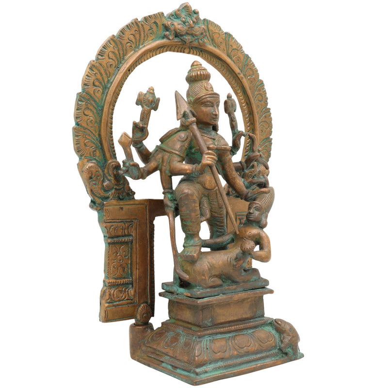 Handcrafted Panchaloha Bronze Durga Devi Idol – Mahishasura Mardini, Simhavahini Shakti, Navadurga Sculpture for Pooja & Temple,Brown, 10.5 Inch, 1 Piece