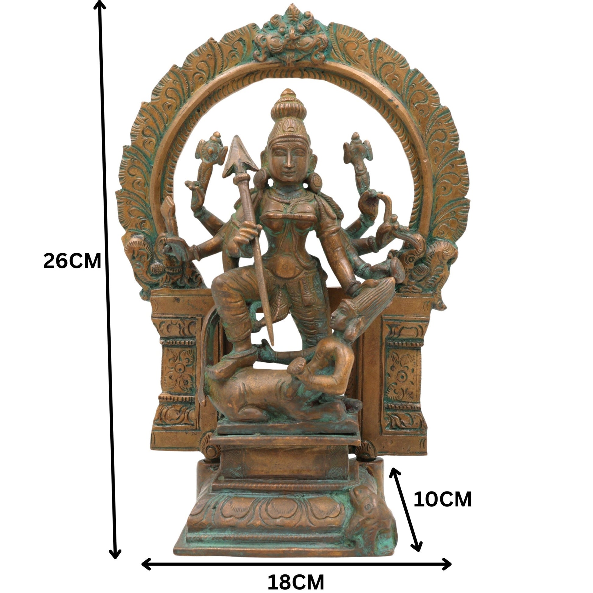 Handcrafted Panchaloha Bronze Durga Devi Idol – Mahishasura Mardini, Simhavahini Shakti, Navadurga Sculpture for Pooja & Temple,Brown, 10.5 Inch, 1 Piece