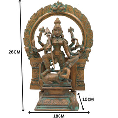 Handcrafted Panchaloha Bronze Durga Devi Idol – Mahishasura Mardini, Simhavahini Shakti, Navadurga Sculpture for Pooja & Temple,Brown, 10.5 Inch, 1 Piece