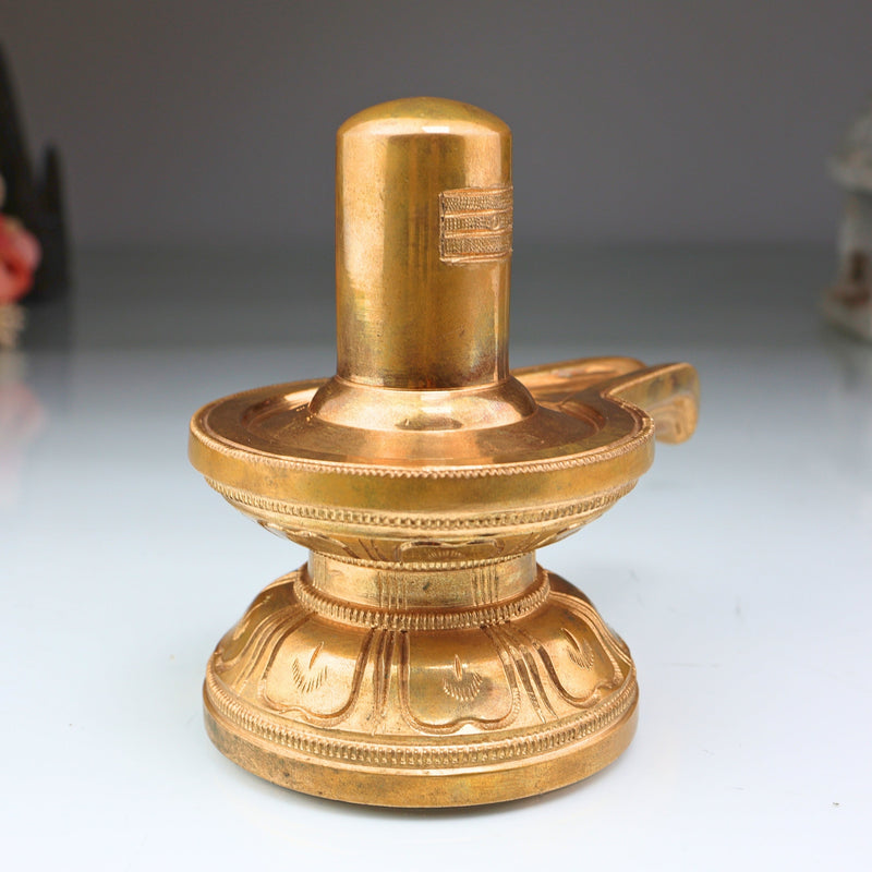 Handmade Bronze Shiva Lingam Idol | Panchaloha Shivalingam, Jyotirlinga, Mahalingam, Shivling for Home, Temple, Pooja & Gifting,Gold, 5 Inch, 1 Piece