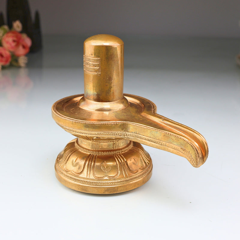 Handmade Bronze Shiva Lingam Idol | Panchaloha Shivalingam, Jyotirlinga, Mahalingam, Shivling for Home, Temple, Pooja & Gifting,Gold, 5 Inch, 1 Piece